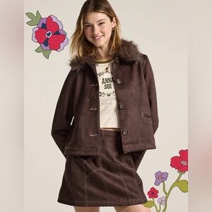 Old Navy x Anna Sui Vegan Suede Boxy Jacket,skirt and T-shirt-medium